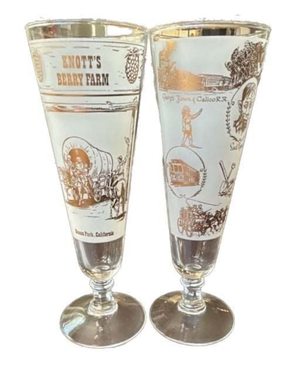 Vintage Knott's Berry Farm Souvenir Fluted Pilsner Beer Glasses (Set of 2)
